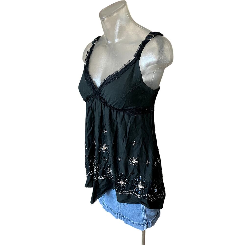 Poleci Black Embroidered Tank Top